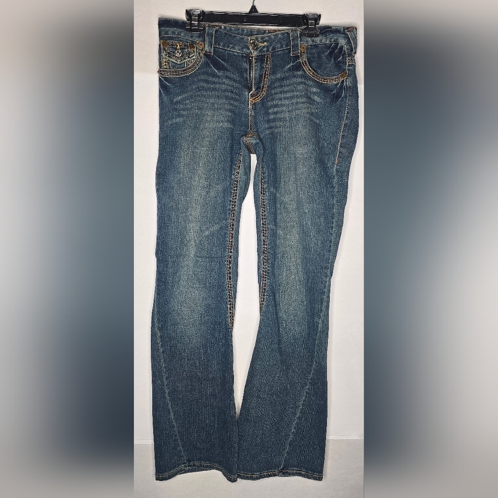 True Religion Joey Big T Twisted Flare Jeans Womens Size 32